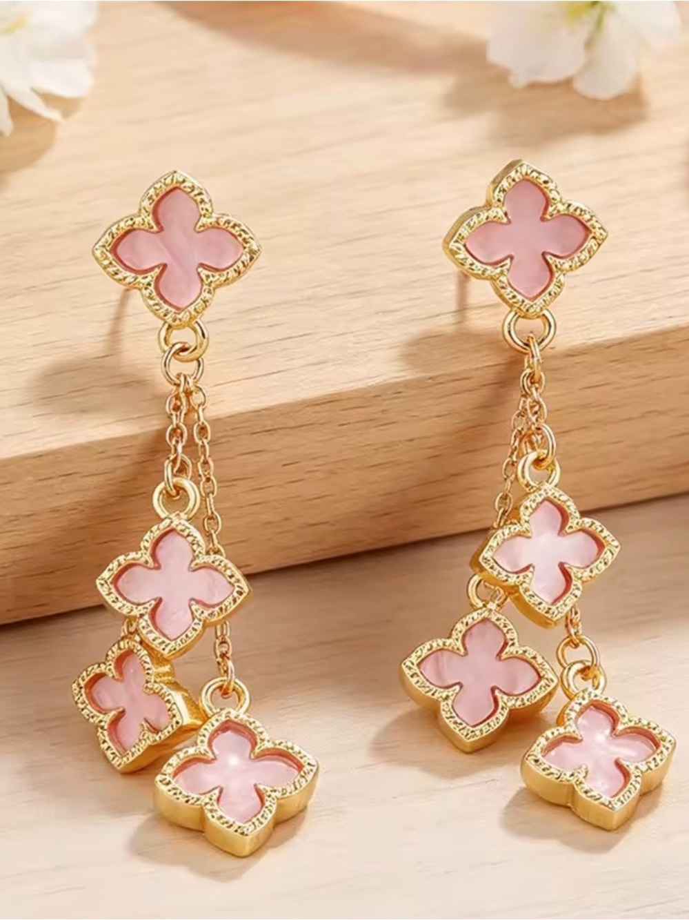 Kohl's Gold Tone Pink Clover Dangle Earrings